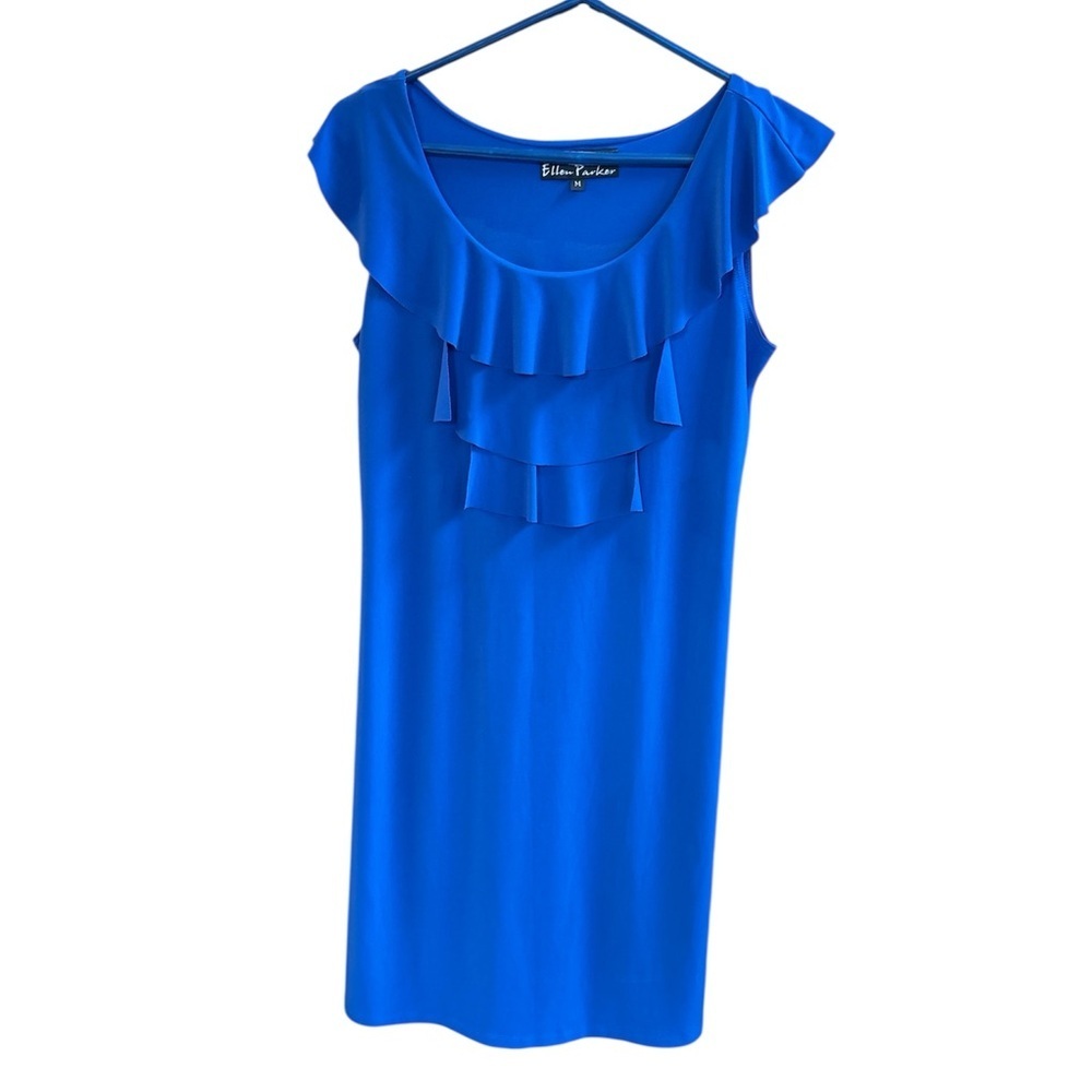 Ellen Parker CLOSET CLEANOUT Mini Dress with ruffles-Blue-Size M